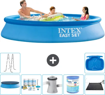 Produktbild von Intex runder aufblasbarer Easy Set-Pool – 305 x 61 cm – Blau – im Lieferumfang enthalten Abdeckung - Wartungspaket - Filterpumpe für Schwimmbad - Filter - Solarmatte - Leiter