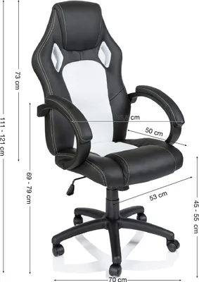 Productafbeelding van TRESKO® Racing directeursstoel bureaustoel draaistoel 14 kleurvarianten, gevoerde armleuningen, wipmechaniek, liftsysteem SGS-getest (zwart/wit)