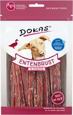 Produktbild von Dokas Entenbrust in Streifen, Snacks, Hund, Adult, Ente, 70 g