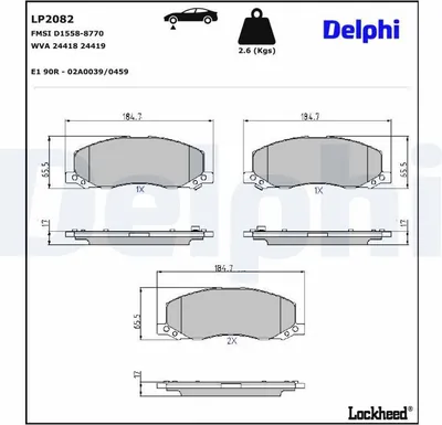 Produktbild von DELPHI LP2082 Bremsbeläge Satz Vorne Bremsklötze für OPEL INSIGNIA Caravan INSIGNIA INSIGNIA Stufenheck INSIGNIA A Country Tourer (G09) für SAAB 9-5