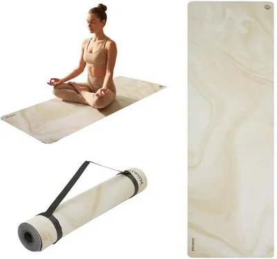 Obrázek produktu pro Yogamata, rozměry 181 x 61 cm, tloušťka 4 mm, protiskluzová fitness podložka s popruhem, vhodná pro jógu, pilates a cvičení
