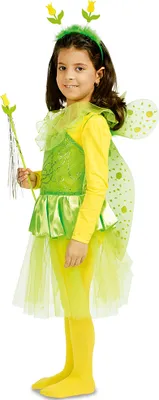 Produktbild von Kleine Tulpe Feenset für Mädchen 4-tlg. - Gelb Grün - Kinder Kostüm Elfe Feenflügel Blumenstab