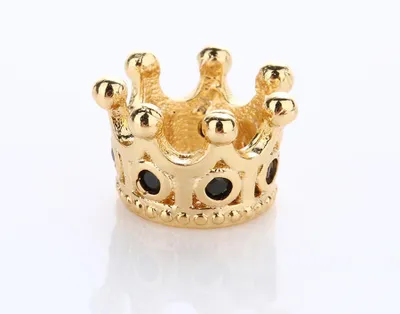 Immagine prodotto di Perline a foro grande 5 pezzi, 10,8 x 7,2 mm, oro con pietre nere