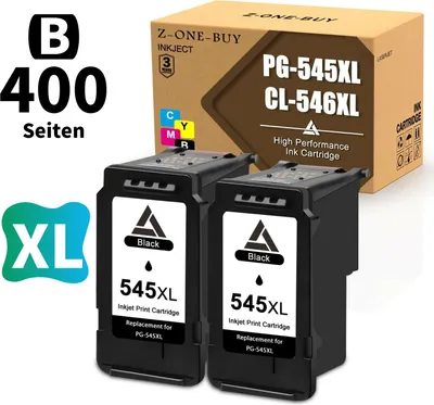 A product shot of two black ink cartridges and their packaging.