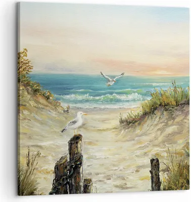 Produktbild von Bild auf Leinwand - Leinwandbild - Einteilig - Impressionismus Möwen Küste - 60x60cm - Wand Bild - Wanddeko - Wandbilder - Leinwanddruck - Bilder - Wanddekoration - Leinwand bilder - AC60x60-4602