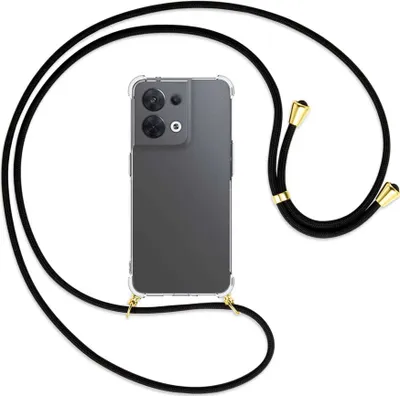 Produktbild von Handykette Backcover-Schutzhülle mit Band (Metall goldfarben) für Oppo Reno8 5G (CPH2359, 6.4'') - schwarz