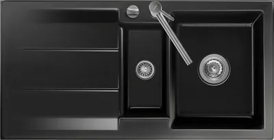Produktbild von Spüle KeraDomo GENEA 100 F in NERO mit Excenterbedienung / Einbauspüle / Flächenbündig