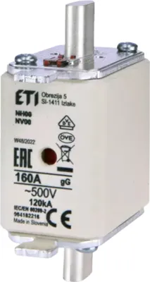 Zdjęcie produktu dla ETI Wkładka Topikowa Zwłoczna KOMBI NH00 gG 160A 500V Przemysłowa 1 szt