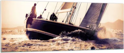 Produktbild von Bilder auf glas - Meer Yacht Welle - 140x50cm - Glasbilder - Wandbilder - Kunstdruck - zum Aufhängen bereit - Wanddekoration aus Glas - Glas Bilder - Wandbild auf Glas - Einteilig - GAB140x50-3719