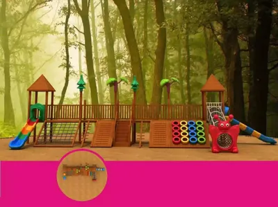 Productafbeelding van Speeltuin voor kinderen met glijbanen, klimmuur en andere buitenspeelactiviteiten. Speelplaatsen