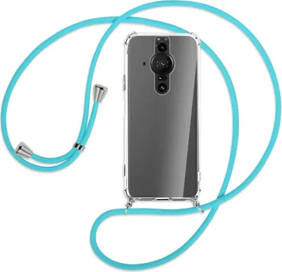 Produktbild von Handykette Backcover-Schutzhülle mit Band (Metall silberfarben) für Sony Xperia PRO-I - türkis