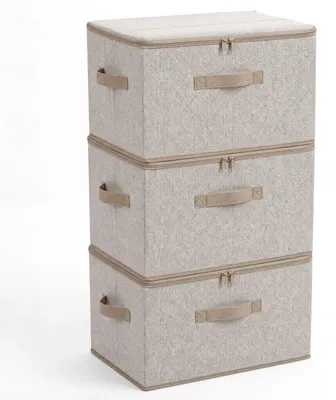 Produktbild von Sekey Aufbewahrungsboxen Stoffboxen mit Deckel 45 L Stapelbar Faltbar 3er Set Ordnungsbox Organizer für Kleidung Vliesstoff Kleiderschrank und Regal