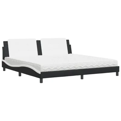 Image de Lit avec matelas Zadar noir et blanc 200x200 cm similicuir