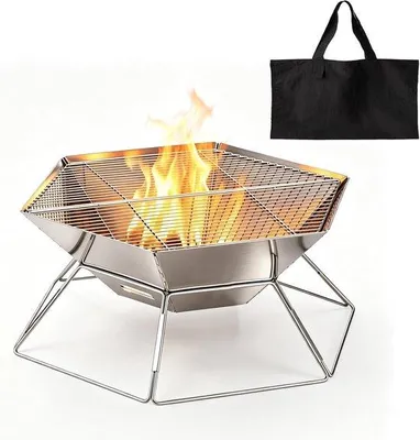 Produktbild von Tragbarer Feuerkorb – Edelstahl – Feuerstelle mit Grillrost – ideal für Grillabende im Freien