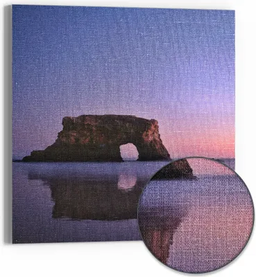 Produktbild von DEQORI Hybrid Leinwand Bild 30x30 cm 'Abendlicher Felsbogen' Wandbild Glas flach modern