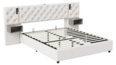 Produktbild von Stauraumbett - Polster-Doppelbett 160×200 cm - Hydraulische Liftfunktion - LED-Kopfteil mit Leselicht & USB-Ladefunktion - Samtbezug & Holzrahmen - Skandinavisches Design