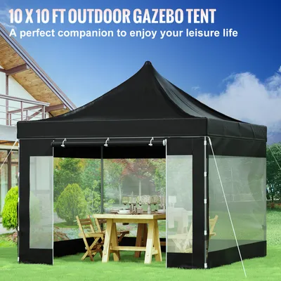 Produktbild von Faltpavillon 3x3m Pop-Up, Partyzelt Gartenzelt, 240g PVC-Polyester, Schwarz | Höhe 1,95–2,13m | 26,5 kg | 3 Höhenstufen