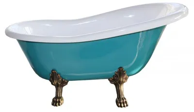 Produktbild von Freistehende Luxus Badewanne Jugendstil Roma Türkis/Weiß Altgold 147 x 71 x 72,5 cm - Barock Antik Badezimmer