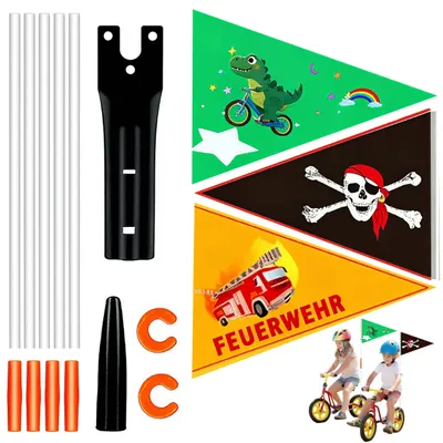 Immagine prodotto di Set di 3 bandierine per biciclette per bambini - Bandierine di sicurezza con accessori colorati
