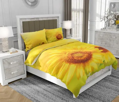 Produktbild von Bettwäsche 200x220 cm + 2x70x80 cm, 3-teilig, 100% Baumwolle, Satin, Reißverschluss, Blumen, Gelb - SOVIO | So.0038