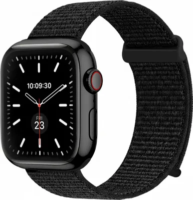 Produktbild von Smartwatch Armband für Apple Watch Series 6 44mm Nylon Textil Band Ersatzband Wechselband Klettverschluss flexibel atmungsaktiv Schwarz
