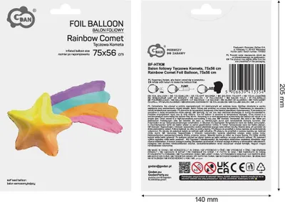 Zdjęcie produktu dla Balon foliowy Tęczowa Kometa, 75x56 cm