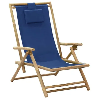 Image de vidaXL Chaise relax réglable bleu marine bambou et tissu