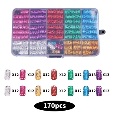 Produktbild von 170 Stück Haar-Dreadlocks-Perlen, verschiedene Farben, exquisite Muster, trendig, einfach zu verwendender Schmuck für Partys, Hochzeiten