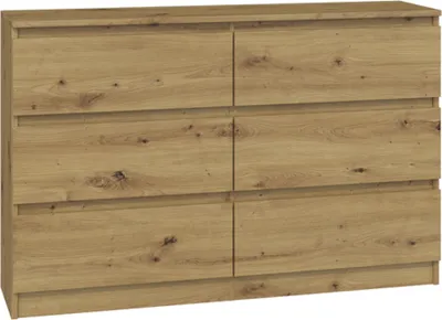 Produktbild von VBChome Kommode mit 6 Schubladen 120 x 30 x 75 cm Eiche Aritsan Grifflose Schubladenkommode Mehrzweckschrank für Flur Schlafzimmer Wohnzimmer Kinderzimmer Modern