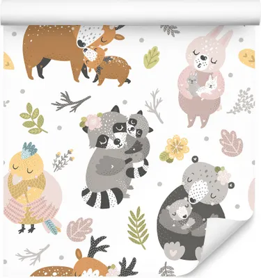 Produktbild von 10m VLIES TAPETE Rolle Kinderzimmer Hirsche Pandas Vügel Blumen Natur XXL