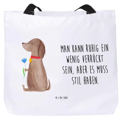 Produktbild von Mr. & Mrs. Panda Schultasche Hund Blume - Weiß - Geschenk, Niedlich, Hunderasse, Tasche, Reisetasche, Laptoptasche, Haha, Hunde, Süß, Tote Bag, Strandtasche