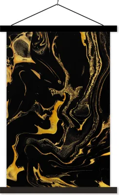 Produktbild von MuchoWow® Textilposter Muster - Gold - Schwarz 120x180 cm mit schwarzem Rahmen - Fotos