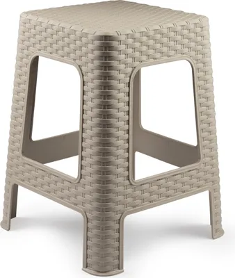 Produktbild von Rattan Tritthocker/sitzhocker - Kunststoff - beige - 36 x 36 x 45 cm - Kuche/badezimmer - Hocker