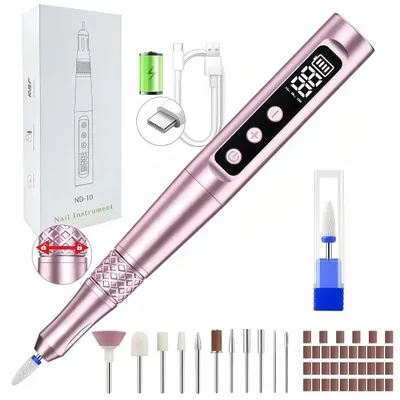 Produktbild von Kabelloser Elektrische Nagelfräser 35000 u/Min, Professionelle Nagelfeilen Set, Nagelbohrer DIY Maniküre Pediküre Set für Naturnägel, 1000mAh, Rosa
