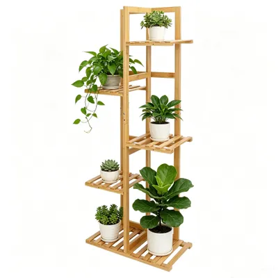 Obrázek produktu pro Dřevěný stojan na rostliny 6 pater 40×20×102 cm – vícepatrový květinový regál pro balkon, obývací pokoj, zahradu a kavárnu