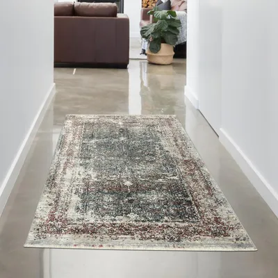 Produktbild von Glänzender Seidenoptikteppich mit orientalischem Design beige-rot Größe - 80x150 cm
