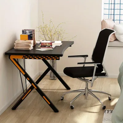 Image de Bureau de jeu - Bureau d'ordinateur - Poste de travail - Bureau noir - Bureau en MDF robuste avec cadre métallique