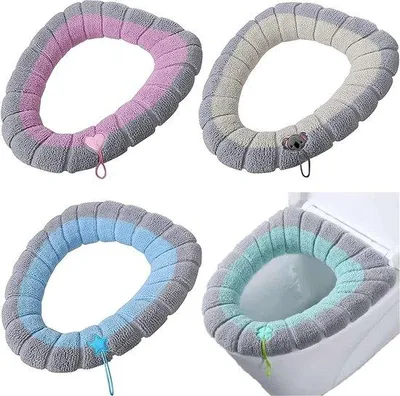 Immagine prodotto di Coprisedile per WC riscaldante Unyqoos® in fibre acriliche, lavabile e riutilizzabile, con anelli in plastica integrati, diametro esterno 31 cm / interno 11 cm, adatto alla maggior parte dei sedili, morbido e antibatterico, ideale per donne, mamme e anziani