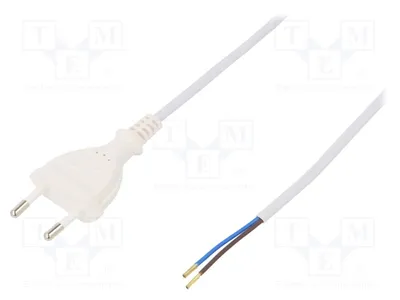 Immagine prodotto di 1 cavo bianco CEE 7/16 (C), con spina, cavo da 3 metri, PVC, 2x0,5mm2, 2,5A, modello W-97139, per computer