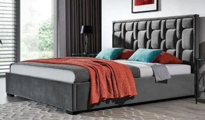 Produktbild von Casa Padrino Luxus Doppelbett Grau / Schwarz - Verschiedene Größen - Modernes Massivholz Bett mit Kopfteil - Schlafzimmer Möbel - Luxus Kollektion