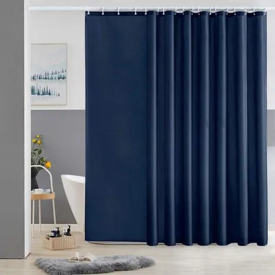 Produktbild von Schimmelbestendige Duschvorhang Polyester Stoffen Duschvorhänge Waschbar für Bad oder Badezimmer 18 Duschvorhanghaken Blau 270x180cm.