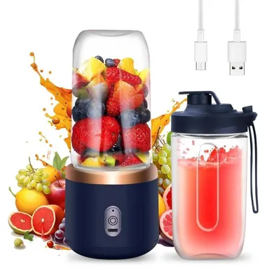 Mini-Smoothie-Blender 400 ml, USB, 6 Edelstahlmesser, blau