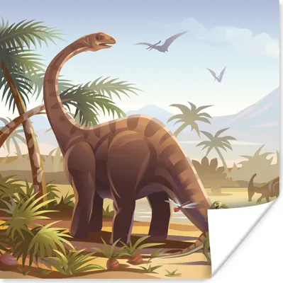 Produktbild von MuchoWow® Poster Dinosaurier - Landschaft - Tropisch - Kinder - Jungen 100x100 cm - Babyzimmer