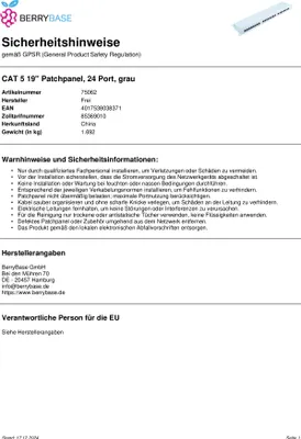 Produktbild von S/CONN 75062, RJ-45, CAT5e, Grau, Rackeinbau, 1U