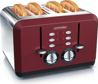 Produktbild von Arendo Toaster 4-Schlitz im Edelstahlgehäuse für 4 Scheiben, extrabreite Röstschlitze, leichte Reinigung, Rot