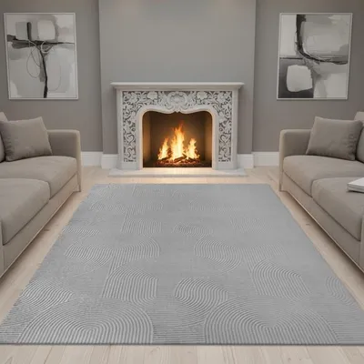 Produktbild von TapisTrend Designerteppich Grau 80x300 cm Moderner Teppich mit verschlungenen Bögen und erhabenen, geschwungenen Linien für Wohnzimmer, Schlafzimmer und Esszimmer