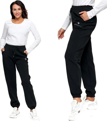 Zdjęcie produktu dla Moraj damskie spodnie do biegania spodnie treningowe spodnie sportowe jogger sznurek bawełna 2800-005, czarny, S