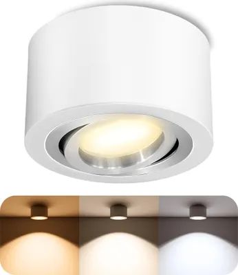 Produktbild von SSC-LUXon LANTI Deckenspot weiß silber Innenring rund schwenkbar – Aufbauspot mit LED 4W LumiFLEX Lichtfarbe warm / neutral / kalt – Deckenstrahler für Innenräume