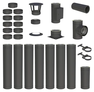 Produktbild von 8 m Edelstahlschornstein Ø 180 mm Komplettset doppelwandig DW-Black Bodenmontage
