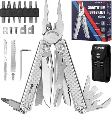 Image de Multitool Pince pliable en acier inoxydable avec ciseaux et tournevis améliorés - Cadeau d'anniversaire pour papa hommes Camping